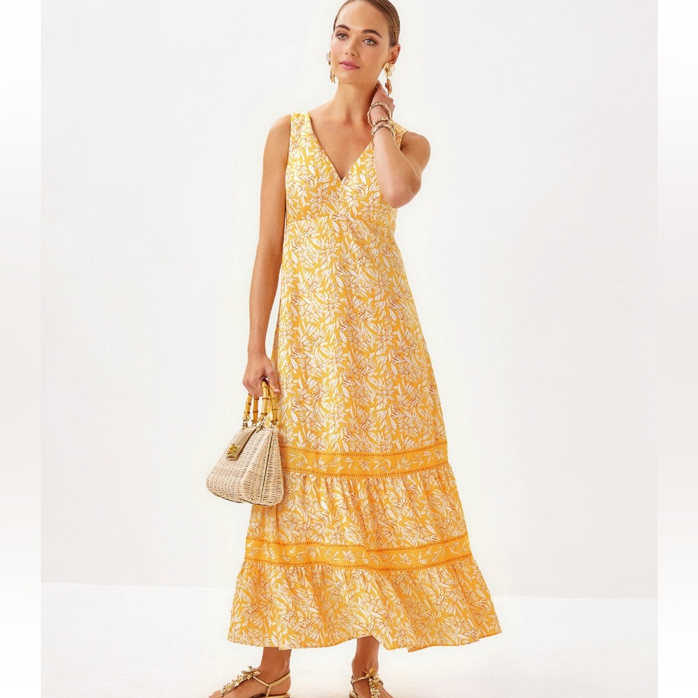 Lilly Pulitzer Yellow Bee, Flower Print Maxi Dress